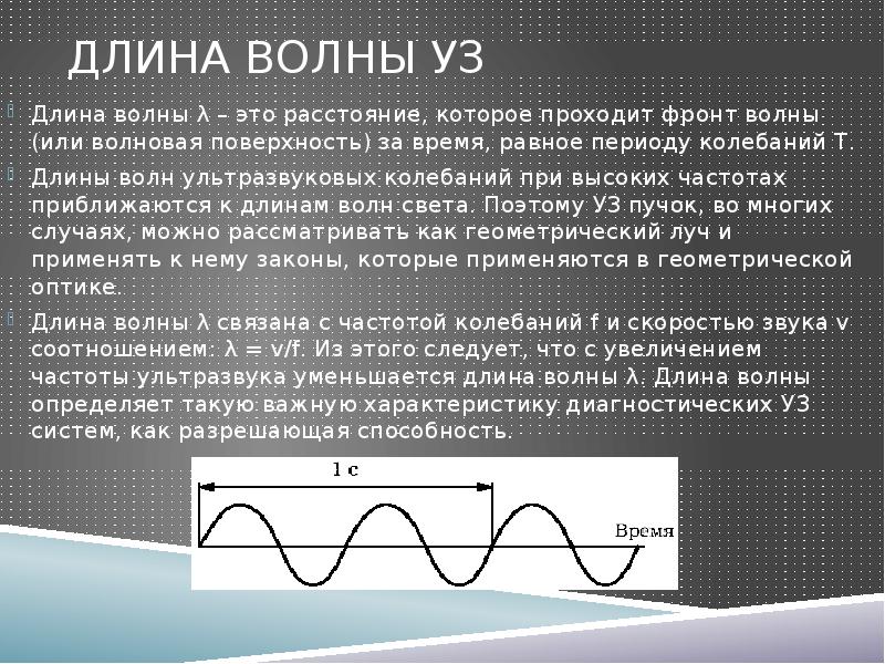 Длина волны равна периоду. Длина ультразвуковой волны. Длина ультразвуковой волны формула. Фронт волны. Волновая поверхность и фронт волны.