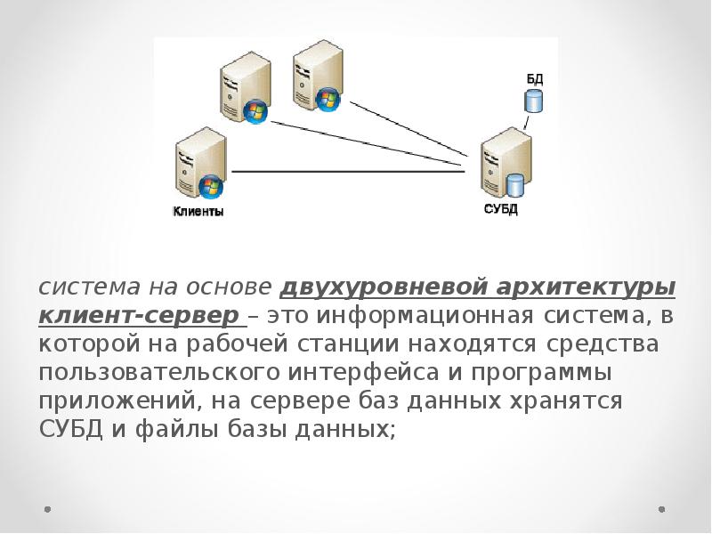 система на основе двухуровневой архитектуры клиент-сервер – это информационная система, в система на основе двухуровневой архитектуры клиент-сервер – это информационная система, в