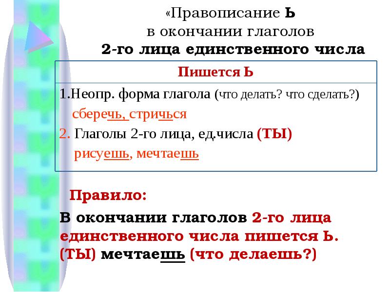 Мягкий знак после шипящих в глаголах 2 го лица единственного числа презентация