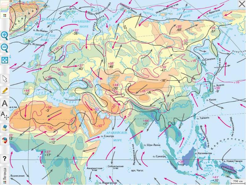 Карта евразии температура