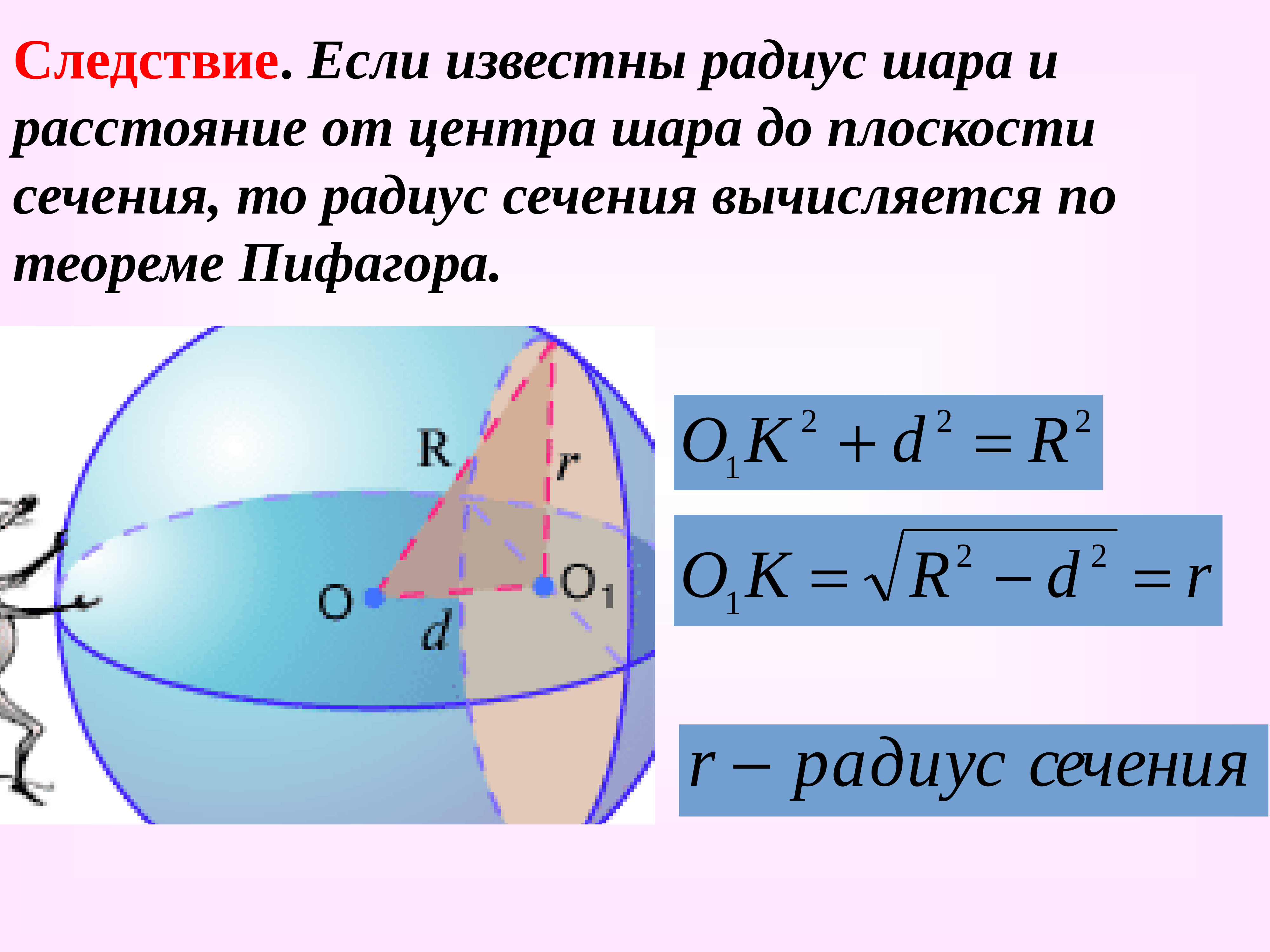 Радиус сечения шара. Радиус шара. Шар и сфера их сечения. Формулы по теме шар и сфера. Теория по сфере и шару.