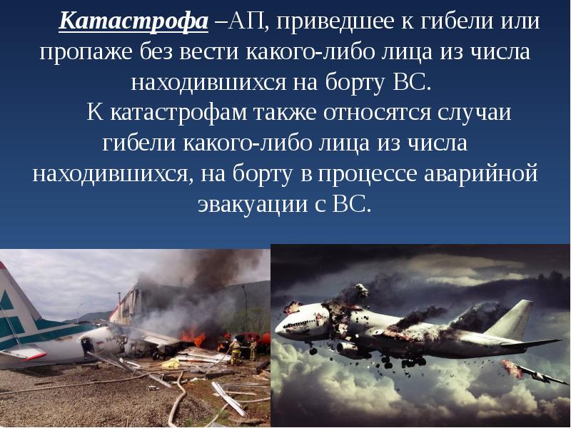 Катастрофа –АП, приведшее к гибели или пропаже без вести какого-либо лица Катастрофа –АП, приведшее к гибели или пропаже без вести какого-либо лица