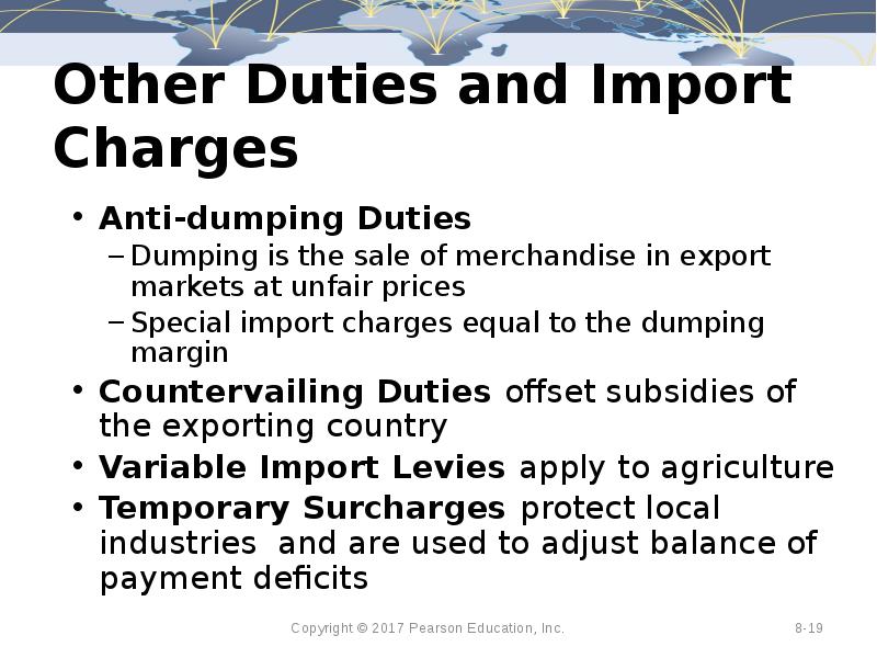 Other Duties and Import Charges Anti-dumping Duties Dumping is the sale