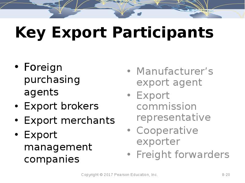 Key Export Participants Foreign purchasing agents Export brokers Export merchants 