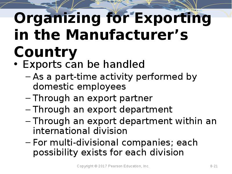 Organizing for Exporting in the Manufacturer’s Country Exports can be handled