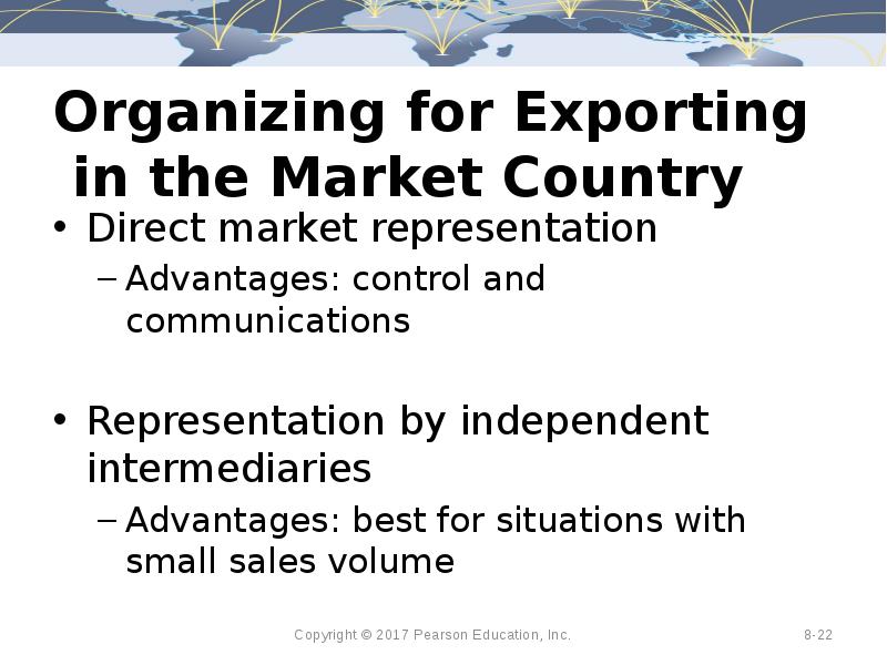 Organizing for Exporting  in the Market Country Direct market representation