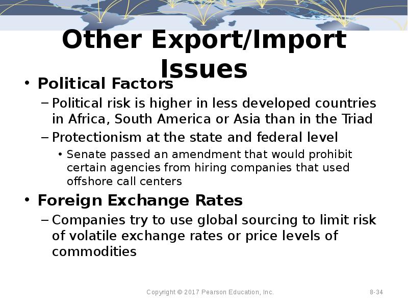 Other Export/Import Issues Political Factors Political risk is higher in less