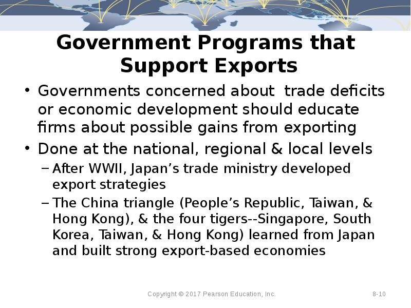 Government Programs that  Support Exports Governments concerned about trade deficits