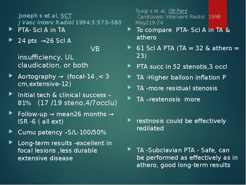 Joseph s et al, SCT J Vasc Interv Radiol 1994;5:573–580 Joseph s et al, SCT J Vasc Interv Radiol 1994;5:573–580