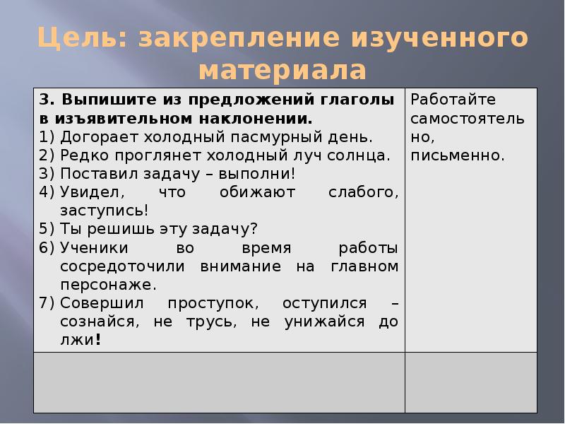 Поставить в изъявительном наклонении