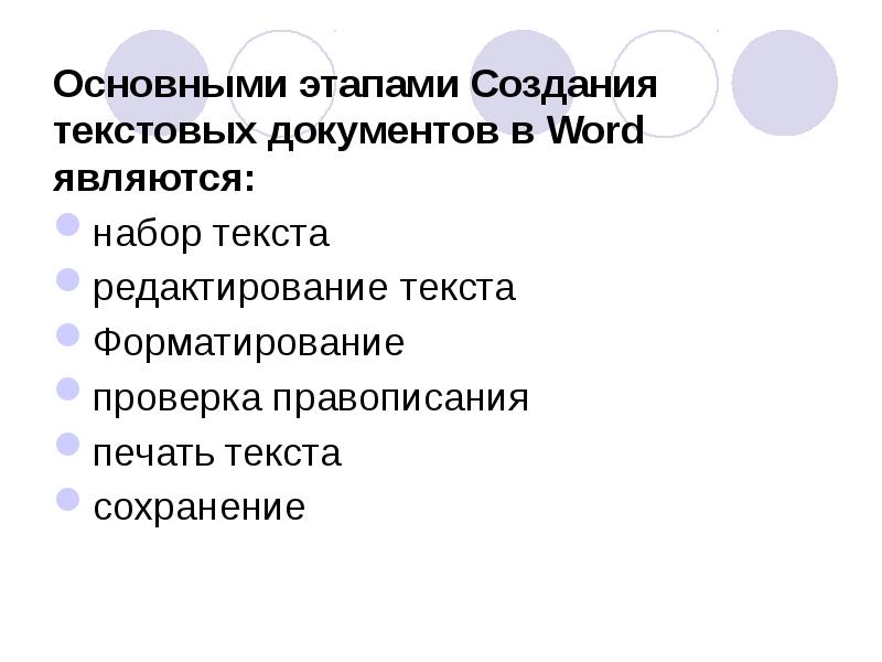 Текстовой этап. Этапы создания текстового документа. Перечислите этапы создания текстового документа.. Основные этапы создания текстовых документов в Word. Основные этапы создания тестового документа.