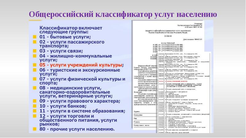 Общероссийский классификатор услуг населению Общероссийский классификатор услуг населению