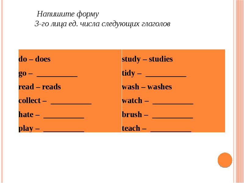 Напишите глагол в 3 лице ед числа