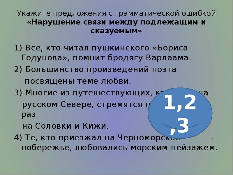 Укажите предложения с грамматической ошибкой «Нарушение связи между подлежащим и сказуемым»