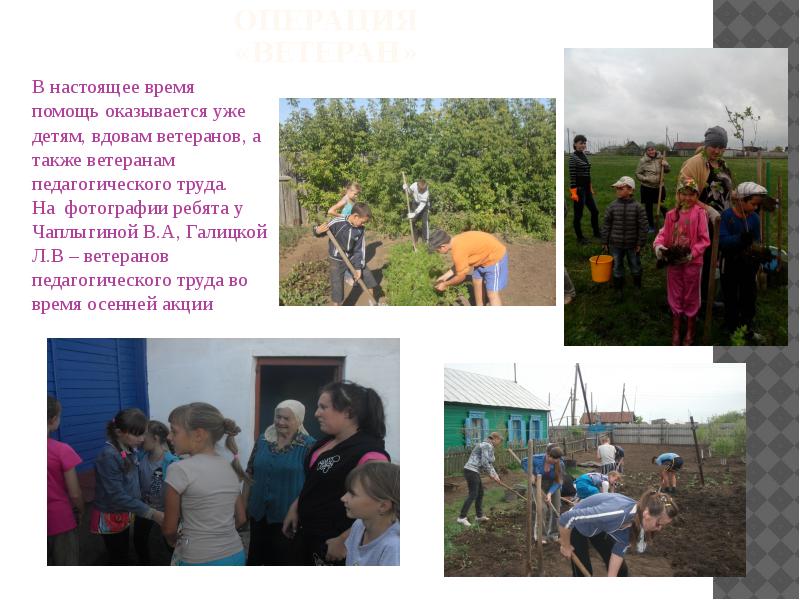Операция «ветеран» В настоящее время помощь оказывается уже детям, вдовам ветеранов,