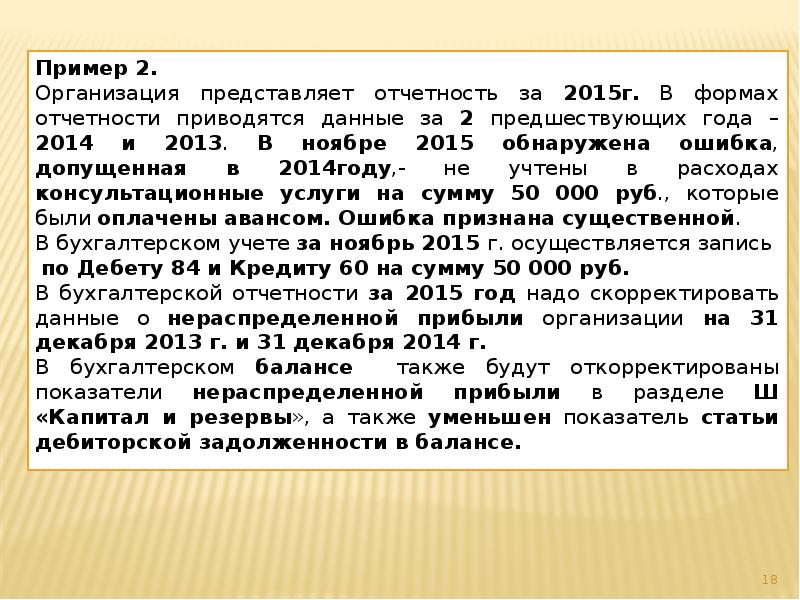 Пример 2.  Пример 2.  Организация представляет отчетность за 2015г.