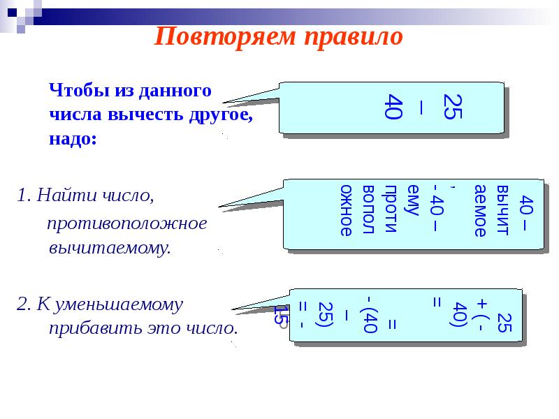 Число противоположное вычитаемому