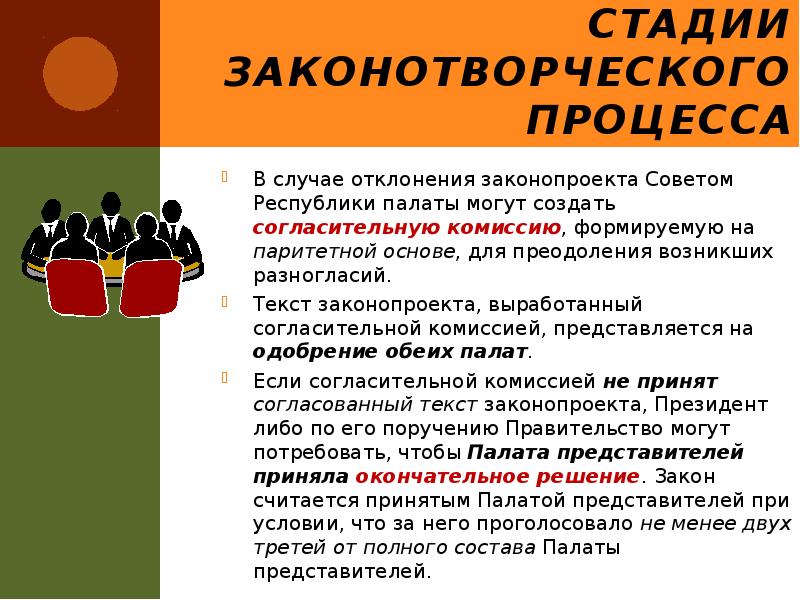 Стадии законотворческого процесса
В случае отклонения законопроекта Советом Республики палаты могут Стадии законотворческого процесса
В случае отклонения законопроекта Советом Республики палаты могут