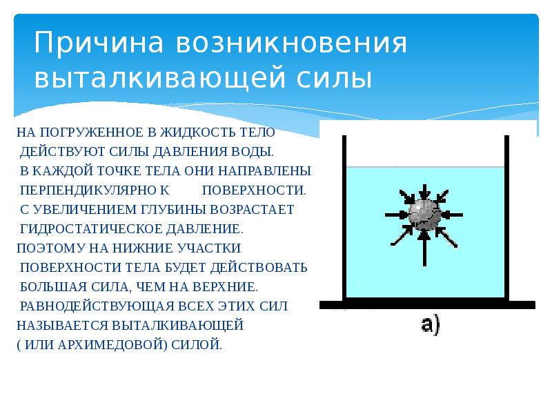 Действие жидкости и газа на погруженное в них тело 7 класс конспект и презентация