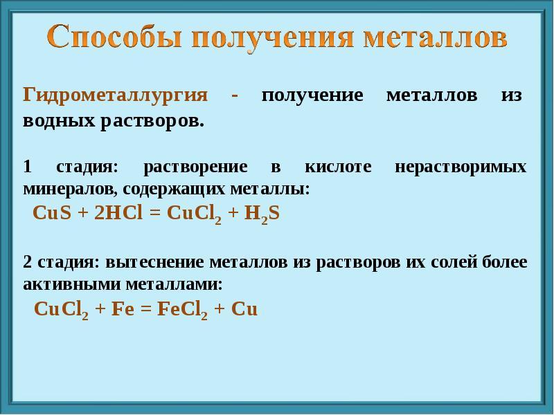 Схема получения металлов