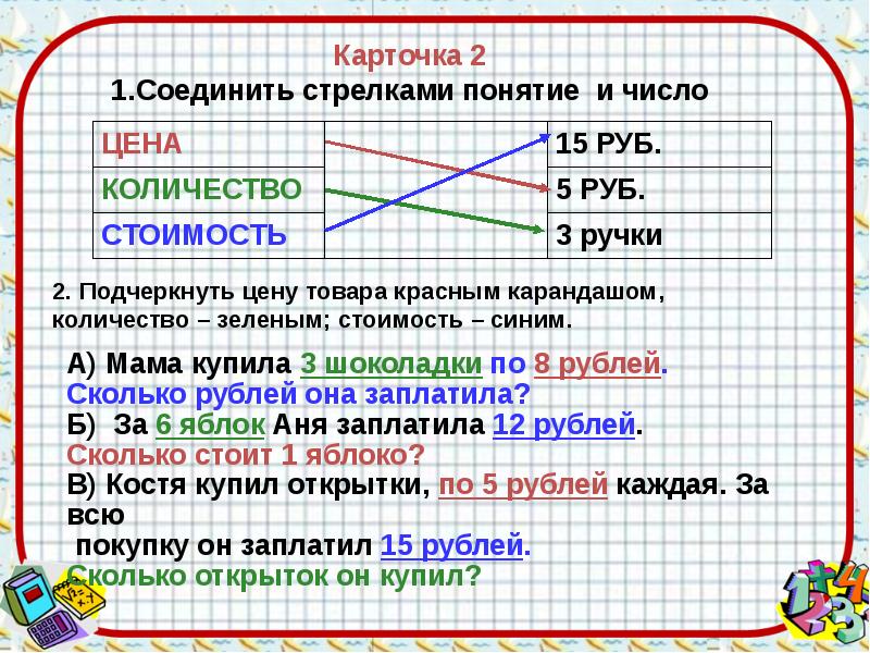 Презентация задачи на стоимость 4 класс