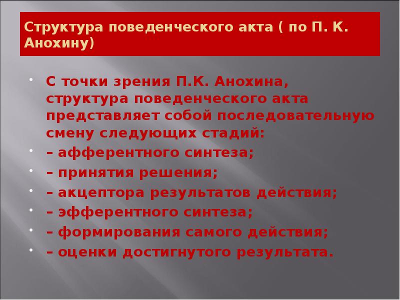 Структура поведенческого акта ( по П. К. Анохину)
С точки зрения Структура поведенческого акта ( по П. К. Анохину)
С точки зрения