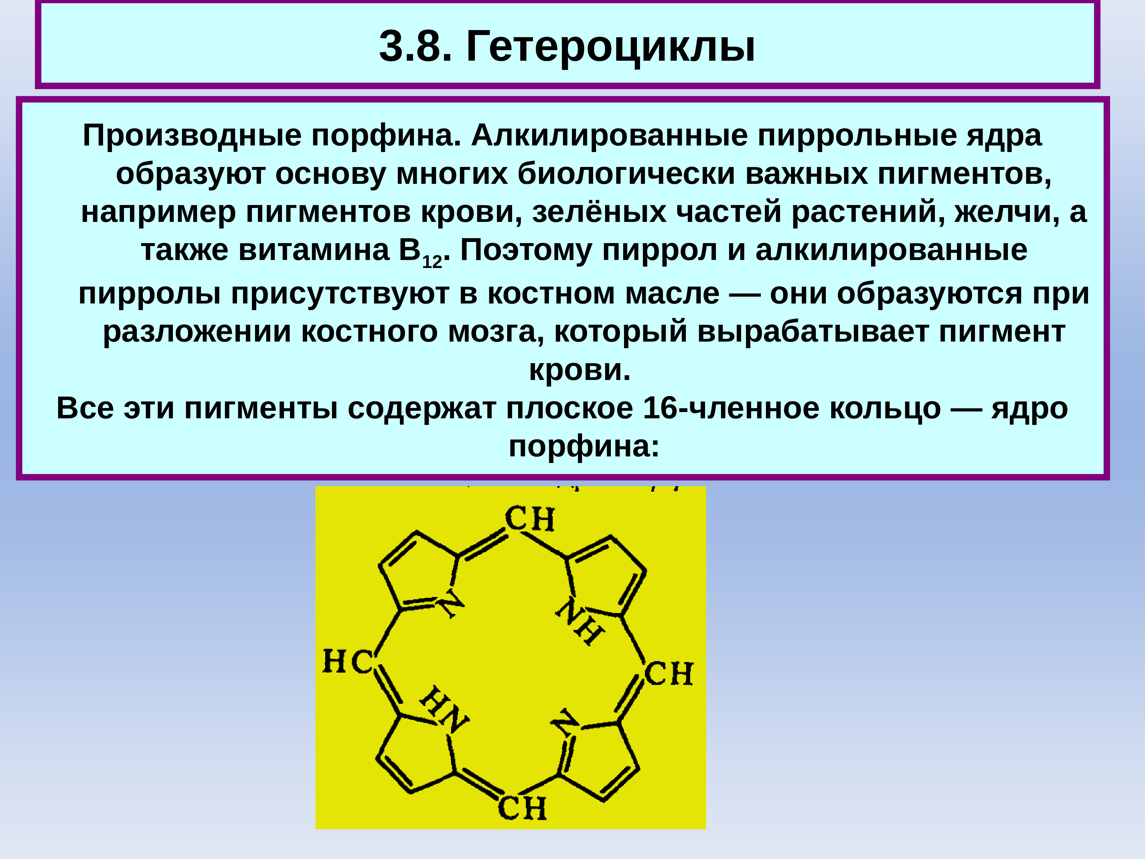 Вещество 4 буквы. Пиррольные гетероциклы. Гетероциклы витаминов. Порфин ароматичность. Пиррольные соединения.