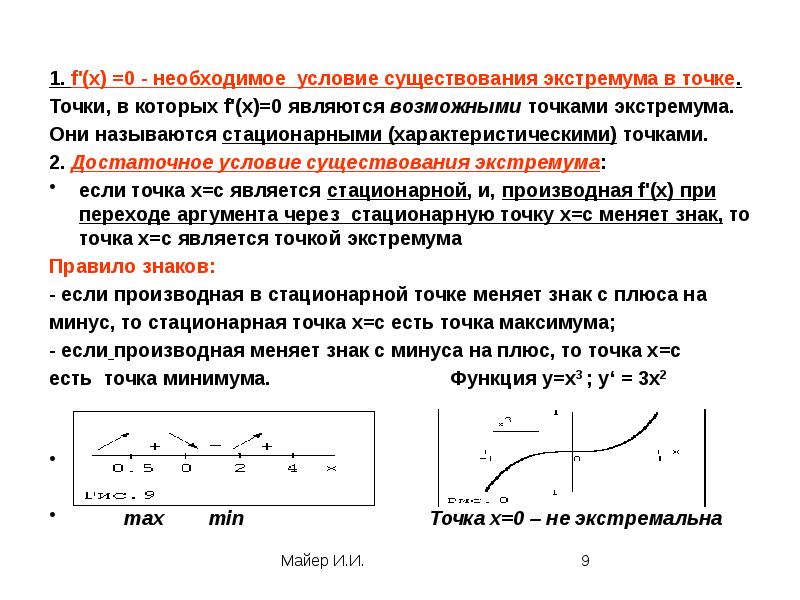 Необходимое условие экстремума. Необходимое условие существования экстремума. Условие существования точек экстремума. Достаточное условие точки экстремума. Необходимое и достаточное условие экстремума.