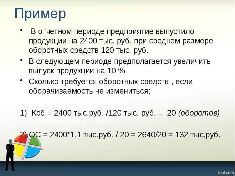 Пример  &nbsp;В отчетном периоде предприятие выпустило продукции на 2400 тыс.
