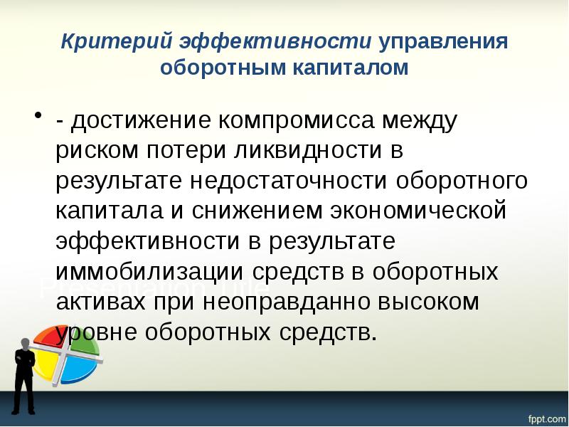 Критерий эффективности управления оборотным капиталом - достижение компромисса между риском потери