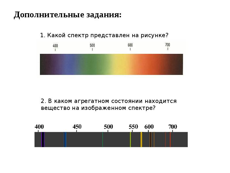 Рассмотри рисунки и выбери тот на котором показан линейчатый спектр излучения