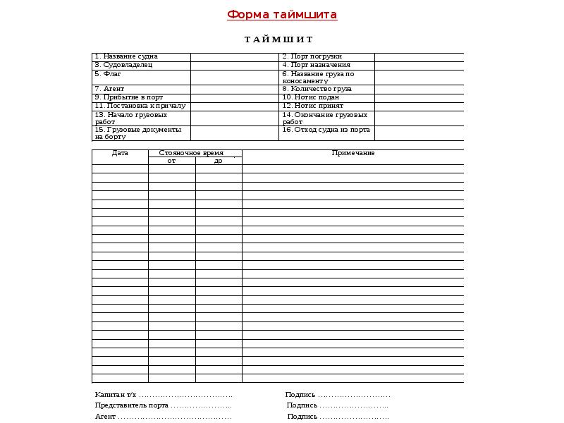 Форма таймшита Форма таймшита