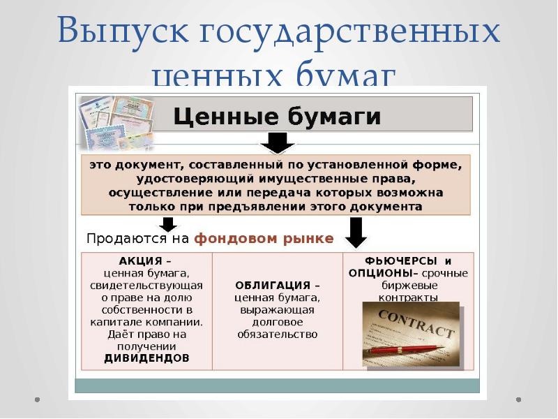 Выпуск государственных ценных бумаг Выпуск государственных ценных бумаг