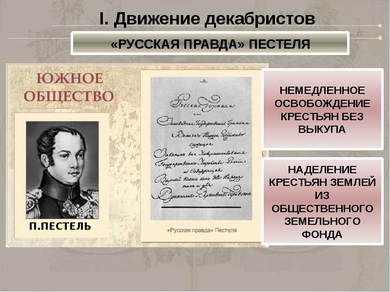 Требования русской правды пестеля. Автор русской правды Южного общества Декабристов. Движение Декабристов Пестель. Южное общество правда Пестеля. Тайное общество русская правда Пестеля.