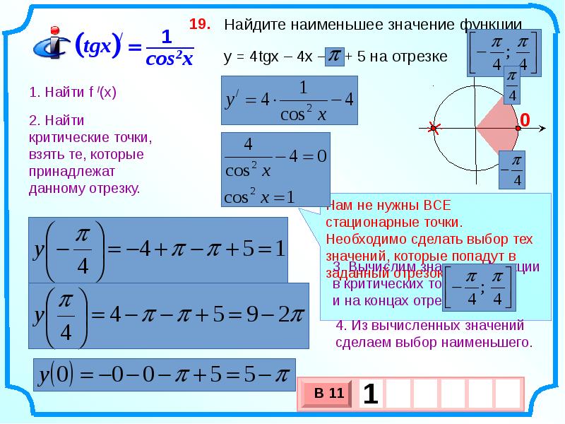 Наибольшее и наименьшее значение функции на отрезке презентация