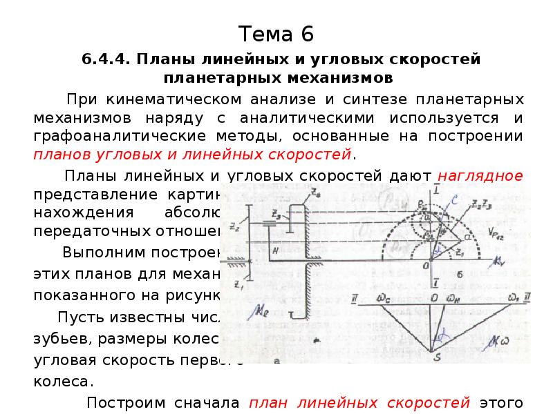 План скоростей зубчатого механизма