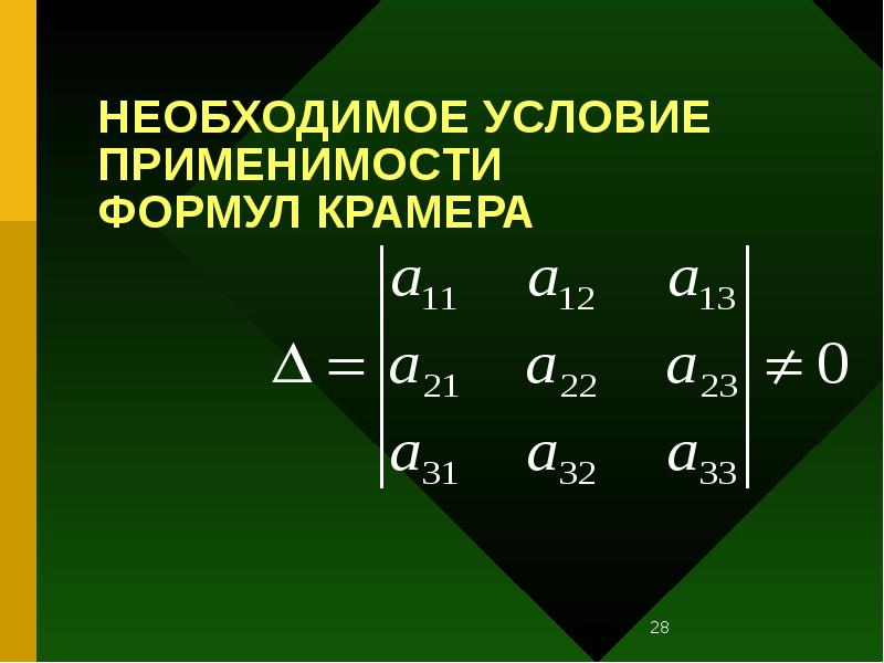НЕОБХОДИМОЕ УСЛОВИЕ ПРИМЕНИМОСТИ ФОРМУЛ КРАМЕРА НЕОБХОДИМОЕ УСЛОВИЕ ПРИМЕНИМОСТИ ФОРМУЛ КРАМЕРА