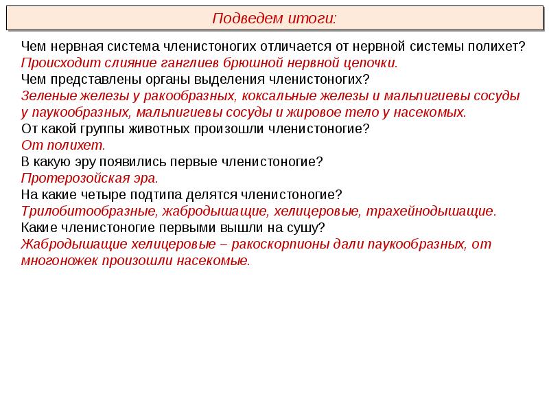 Членистоногие в отличие от других. Нервная система членистоногих.