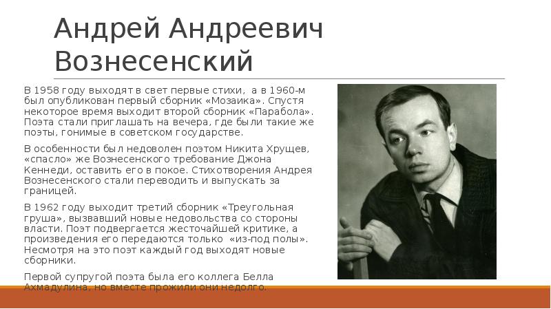 Презентации по творчеству вознесенского