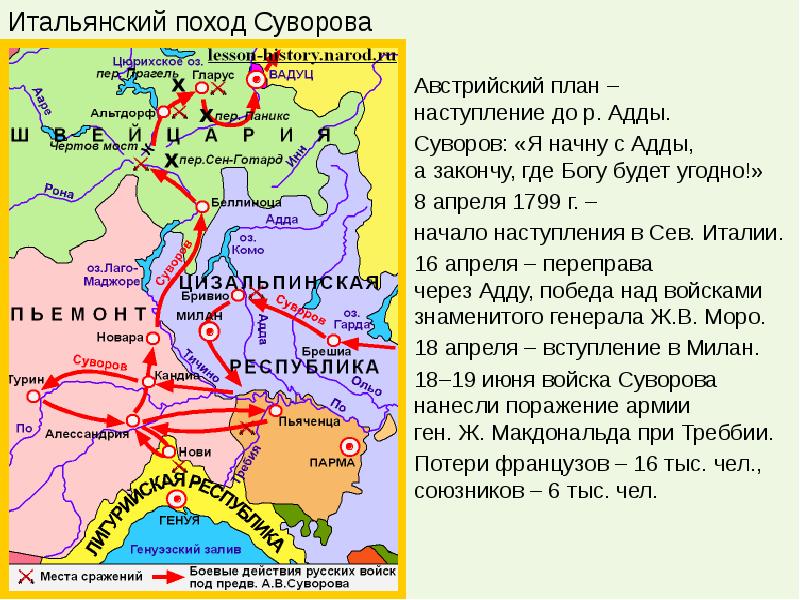 Итальянский и швейцарский походы суворова 1799 контурная карта по истории 8 класс гдз