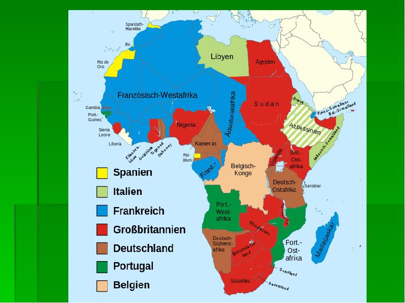 Карта колониальных владений европейских государств в африке