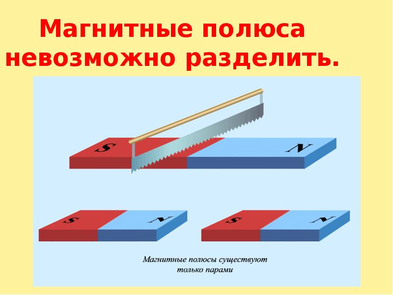 Полосовой магнит распилили пополам как показано на рисунке какими магнитными полюсами станут концы