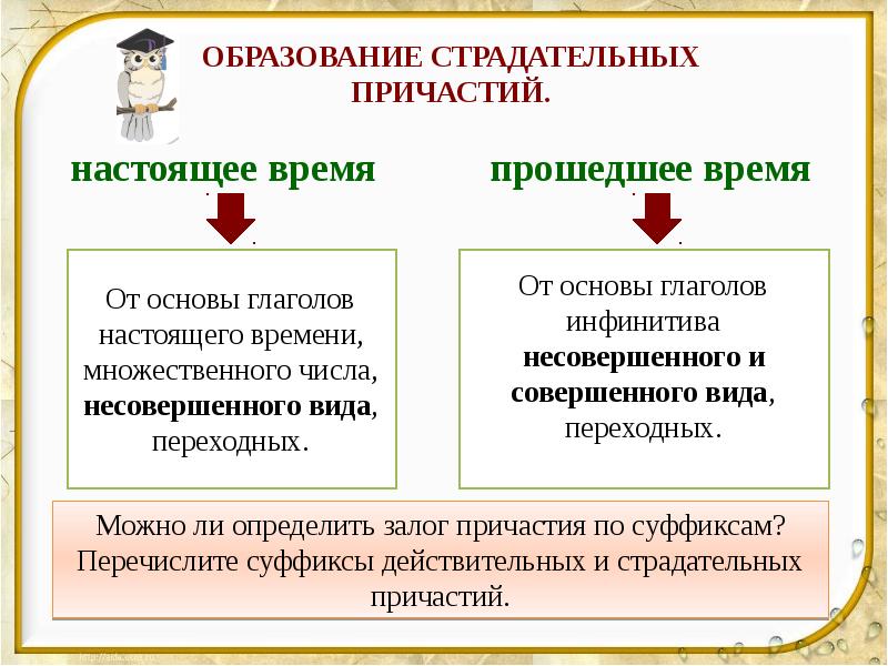 Образование страдательных причастий прошедшего времени 7 класс презентация