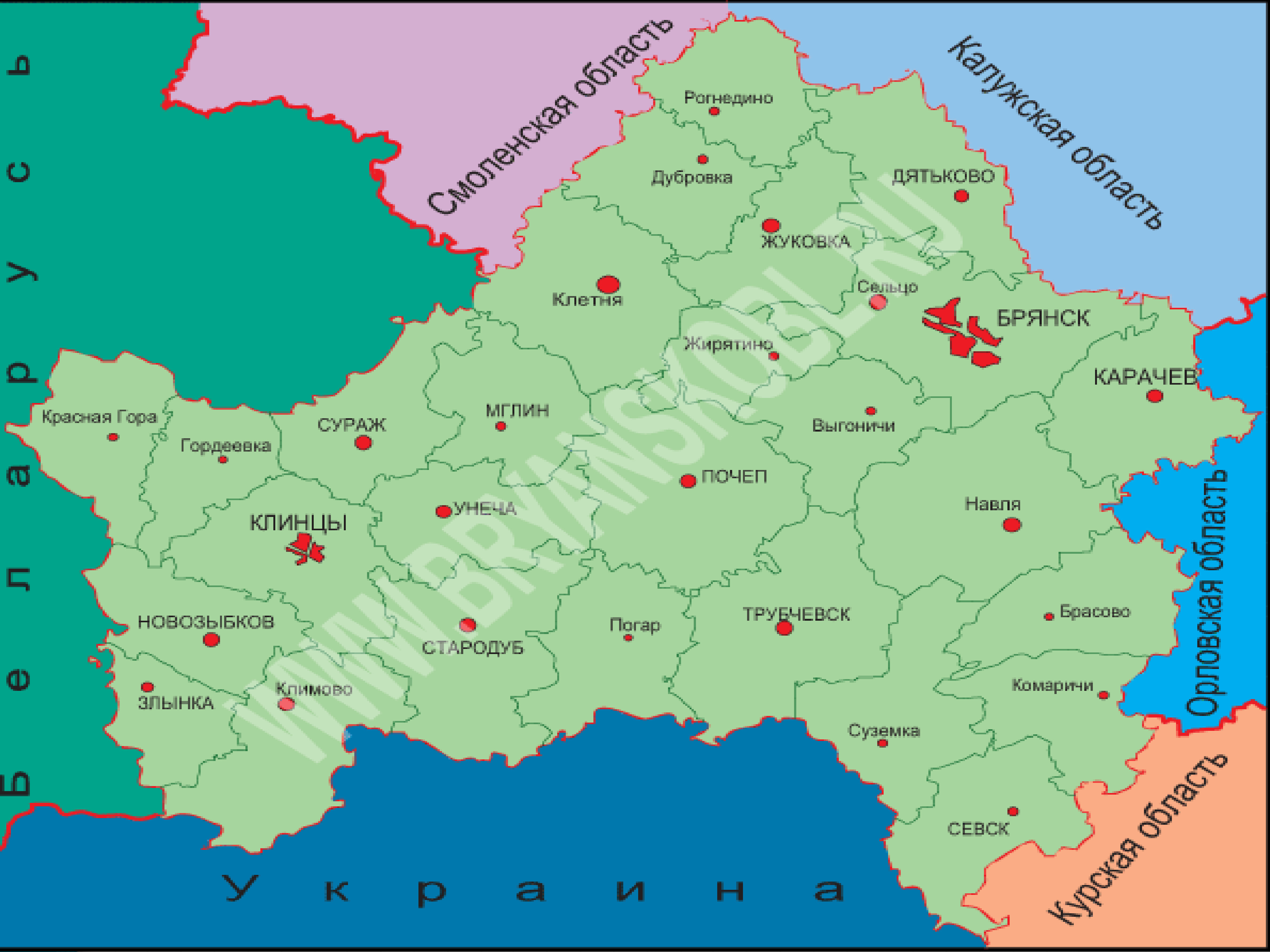 Брянская область политическая карта