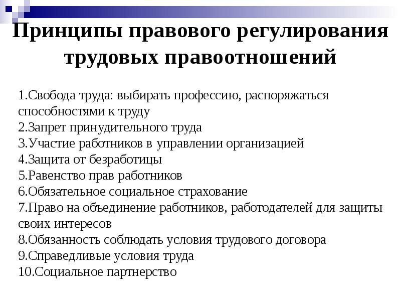 Принципы правового регулирования трудовых правоотношений Принципы правового регулирования трудовых правоотношений