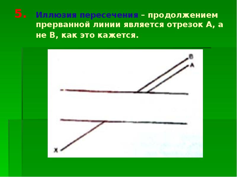 Линия является. Иллюзия с пересечениями. 5. Иллюзия пересечения. Пересеканная линия считается отрезком. Что относится к прерывным линиям.