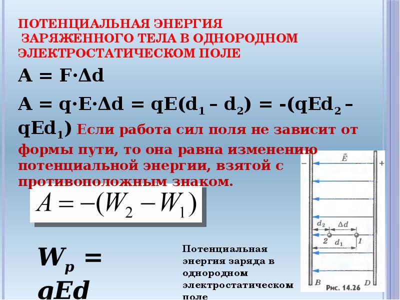 Потенциальная энергия заряженного тела в однородном электростатическом поле презентация 10 класс