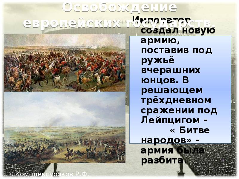 Укажите место трехдневной битвы народов. Разгром империи Наполеона. Битва народов под Лейпцигом презентация. Битва народов под Лейпцигом причины итоги. Битва народов под Лейпцигом кратко.