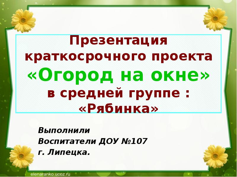 Презентация проекта огород на окне