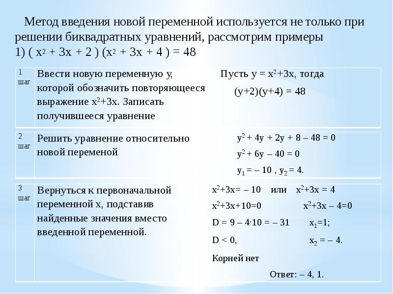 Решение уравнений сводящихся к квадратным уравнениям презентация